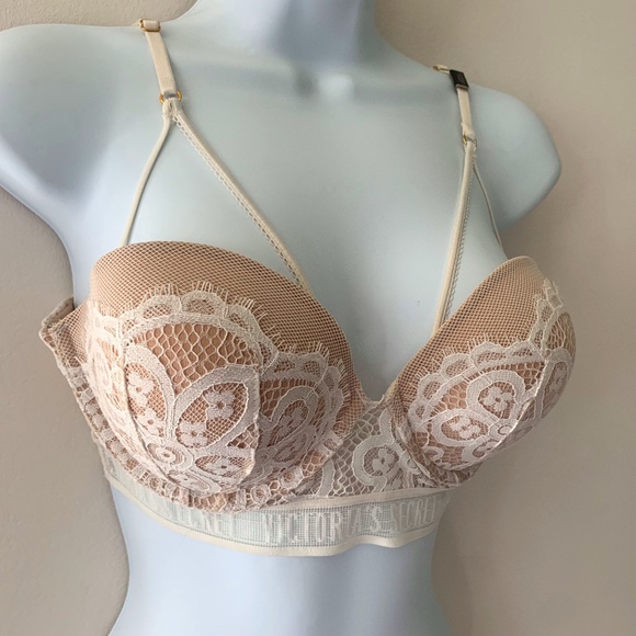 Victoria's Secret RARE Coconut White Logo Long Line Bra, Lingerie - Picture 2 of 5